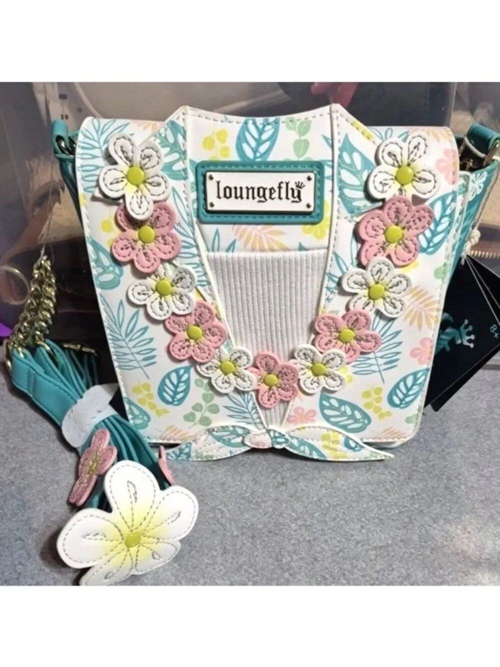Loungefly Hawaiian Tropical Shirt Lei Crossbody Bag Lilo & Stitch NWT